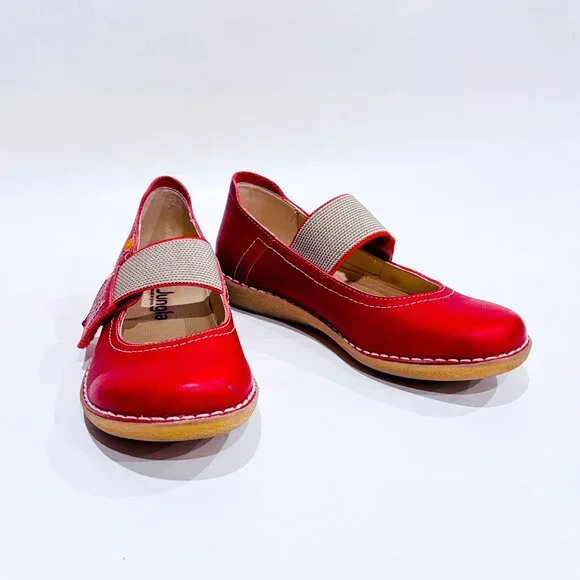 JUNGLA Red Leather Mary Jane Shoes | Vintage Inspired Everyday Flats | Size 36 * - Picture 2 of 6